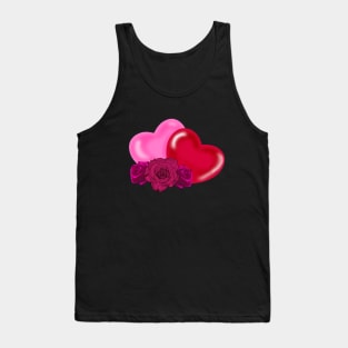 Pink Heart and Red Heart with pink roses Tank Top